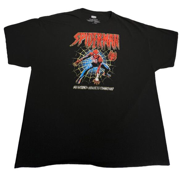 Marvel Spiderman My Spidey Sense Is Tingling Black Cotton T-shirt Size 3XL - Picture 1 of 7